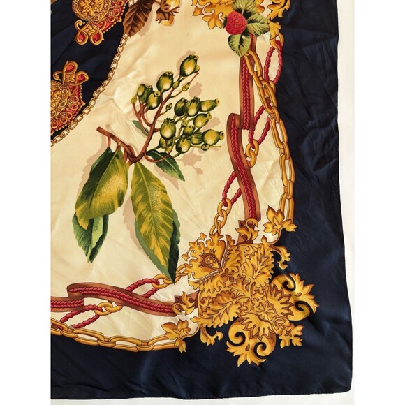 Talbots 100% Silk Navy Botanical Print 36” Square Scarf - Picture 5 of 7